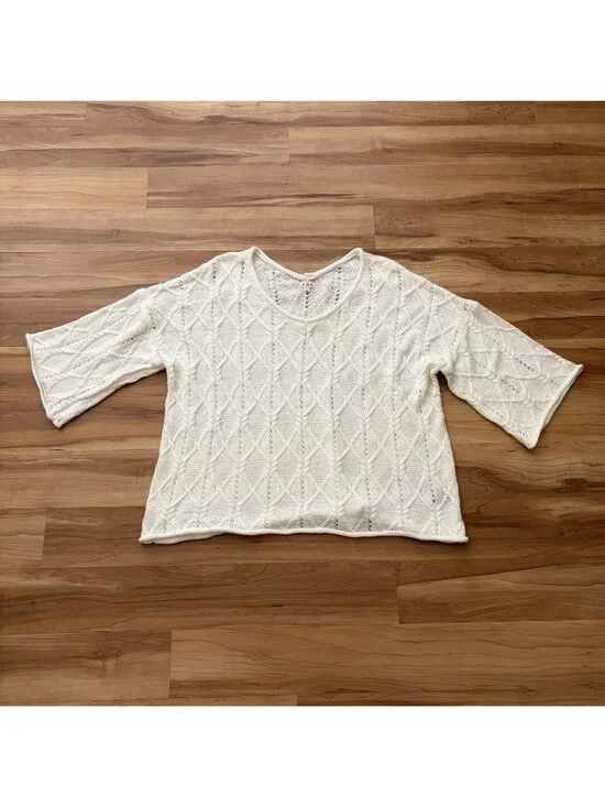 POL Womens Size Large Ivory Open Chunky Knit Sweater Oversized Bell Sleeves