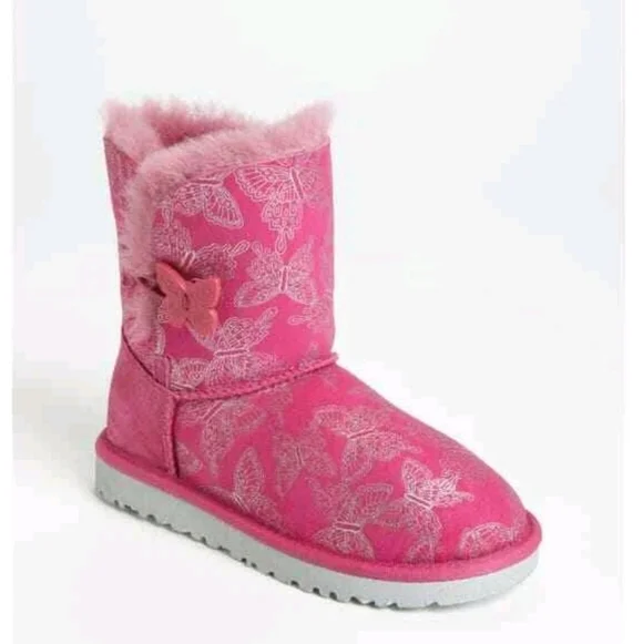 UGG Australia | Youth Kids Pink Size 4 Bailey Button Butterfly Boots