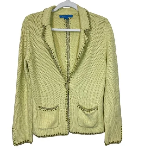 White + Warren Blazer M Jacket Womens Green Knit Embroidered Sweater Size Medium