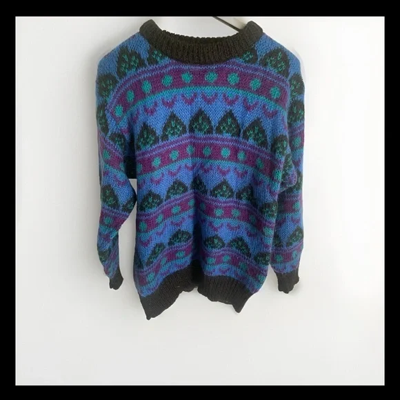 Unisex Med Mohair Acrylic Pullover Retro 90s Granny Sweater Geometric Gallagher‎