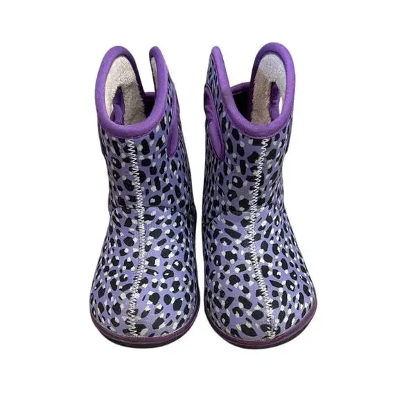 Bogs Kids' Classic Leopard waterproof boots in purple multi toddler size 7