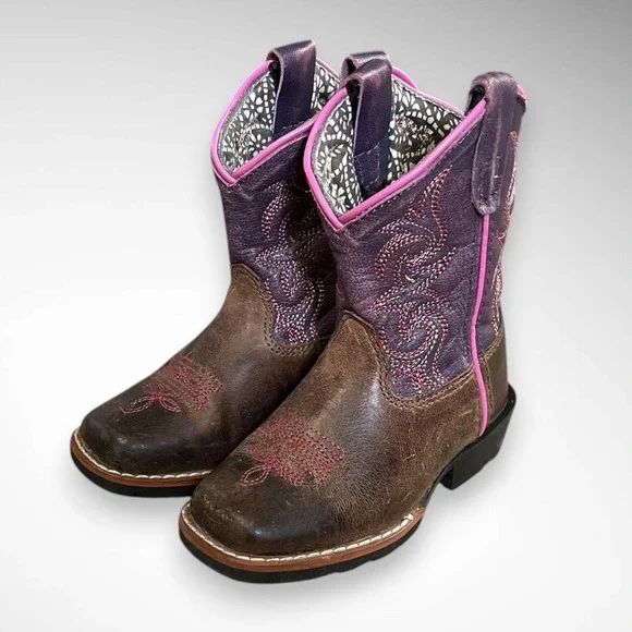 DAN‎ POST Girls' Majesty Brown and Purple Leather Wester Boots Size 6D
