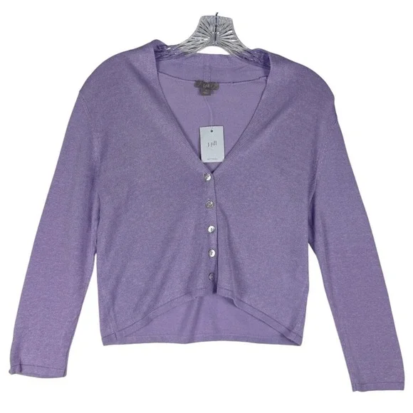 J. Jill Lily Purple Linen Blend V-Neck Button Front Cardigan Sweater Women S NEW
