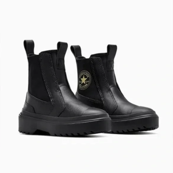 Converse Chuck Taylor All Star Lugged Chelsea Little Girl 3 Black Leather Boot