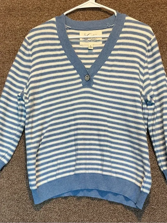 Lauren Ralph Lauren Women Blue White Stripe Sweater XL Sailing‎ Surf