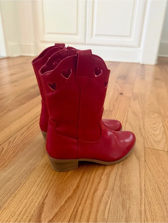 Wonder Nation Girls Red Heart Cutout Cowgirl Western Boots, Size 2