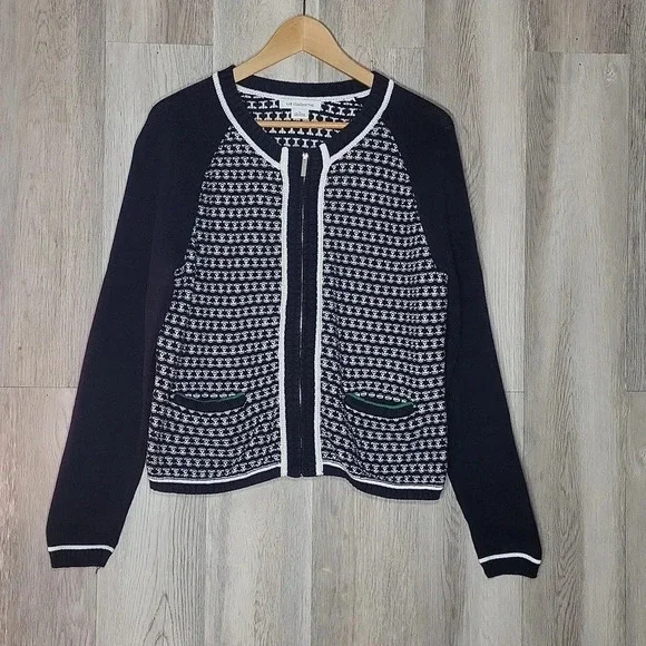Liz Claiborne Womens Large Knitted Cardigan Full Zip Pockets Long Sleeve Cottage
