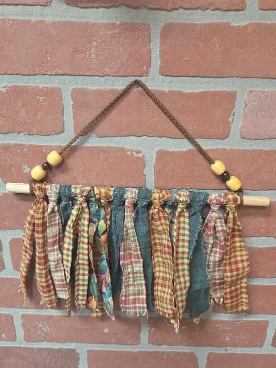 Handmade Rustic Plaid Fabric Fringe Wall Hanging - Multi-Color