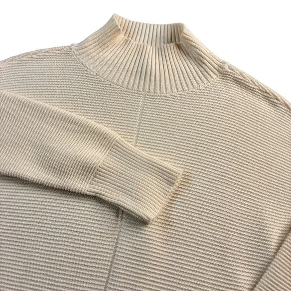 TALBOTS Sweater Women's Size Small Ivory Rib Knit‎ Mock Neck Longer Length  Cozy