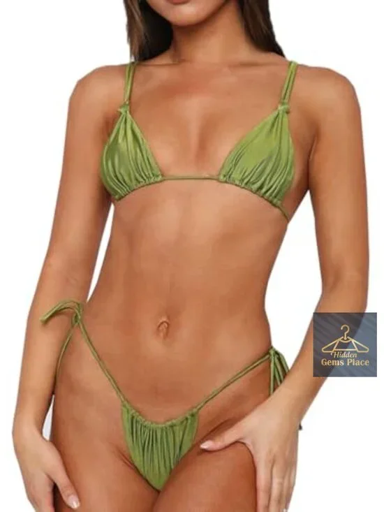 Sexy String Halter Bikini Set Cheeky Thong Two Piece Swimsuit Adjustable Straps
