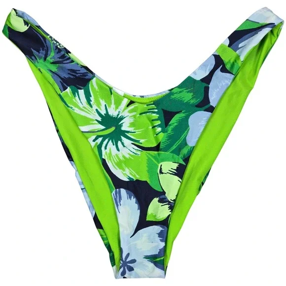 Aerie Cheekier Plus Bikini Bottoms Tropical Floral‎ Print Green Blue XL