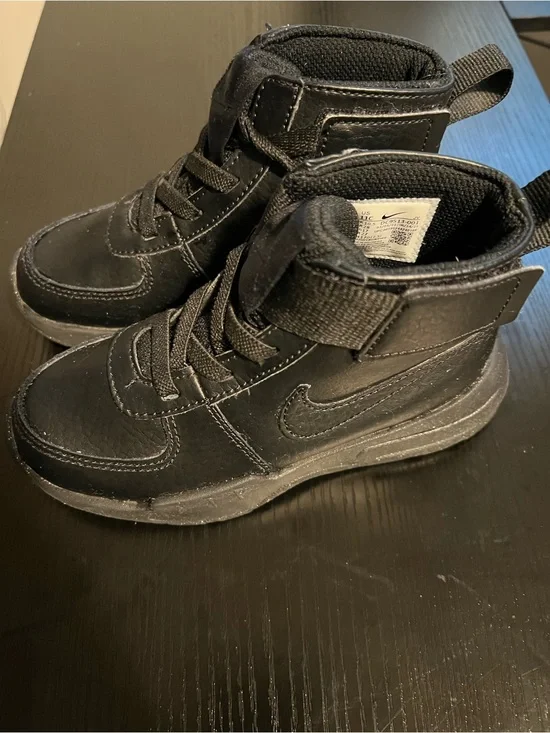 Nike Kids Black High-Top Sneakers with Hook-and-Loop Strap