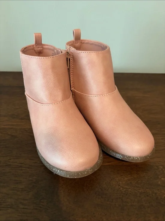 Kids Pink Ankle Boots with Sparkle sole - Stylish Zip Closure