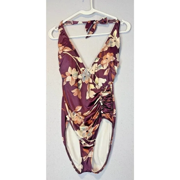Gottex One Piece‎ Swimsuit Amore Mauve Floral Size 8 Halter
