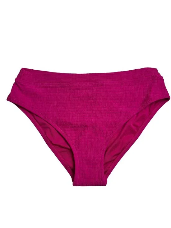 DKNY NEW Fuchsia Pink Smocked Bikini Bottom Size Lrg Swimwear Modest Beach Pool