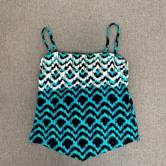 2 Bamboo Tankini‎ Blue White Black Spaghetti Straps Medium Removable Pads