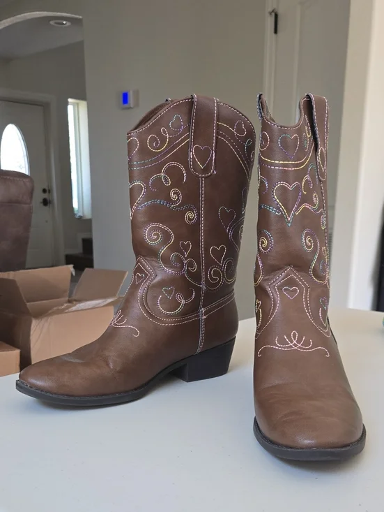 Brown Western Embroidered Mid-Calf Boots