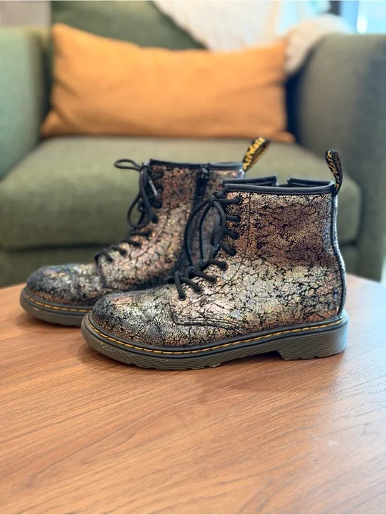 Girls US Size 3 Dr Martens 1460 Crinkle Metallic Disco Crinkle Lace up Boots