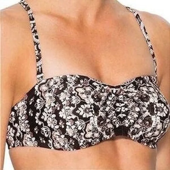 Athleta Black White Floral Damask Bandeau Bikini Top‎ Underwire 32 B/C 983915