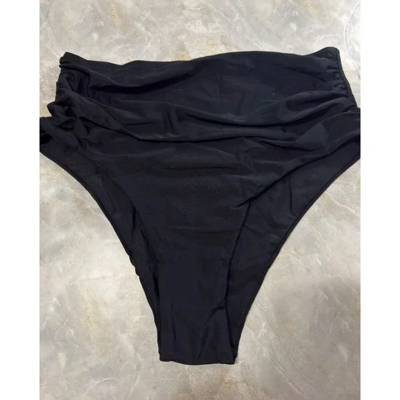 Zaful High‎ Waist Bikini Bottom Black Ruched Swimsuit US 8-10
