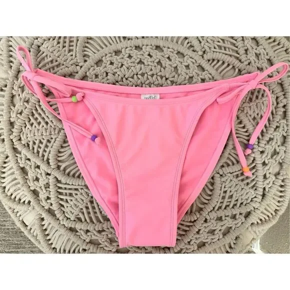 Wild Fable Pink Tie Side With Beads Size Medium New Low Rise High Leg Cheeky