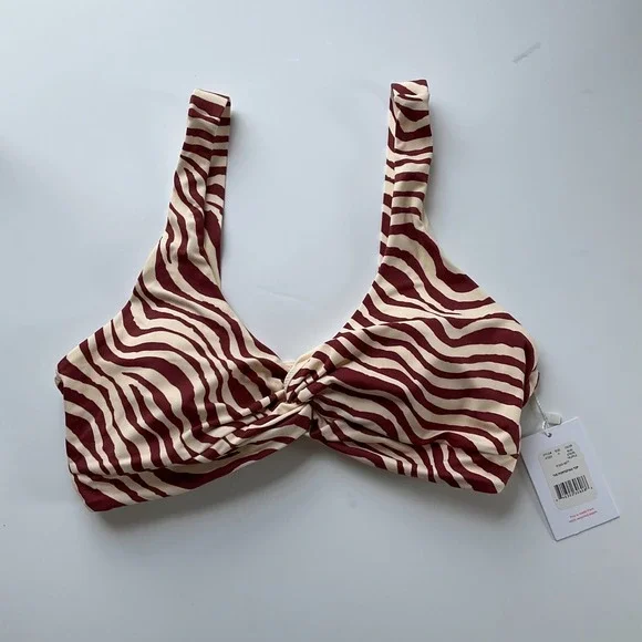 Andie Portofino Top Zebra Bias Stripe‎ Truffle Bikini Twist Top Swim Medium NEW