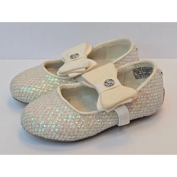 Michael Kors Rover Day White Shimmer Sequin Bow Mary Jane Flats Toddler Size‎ 5