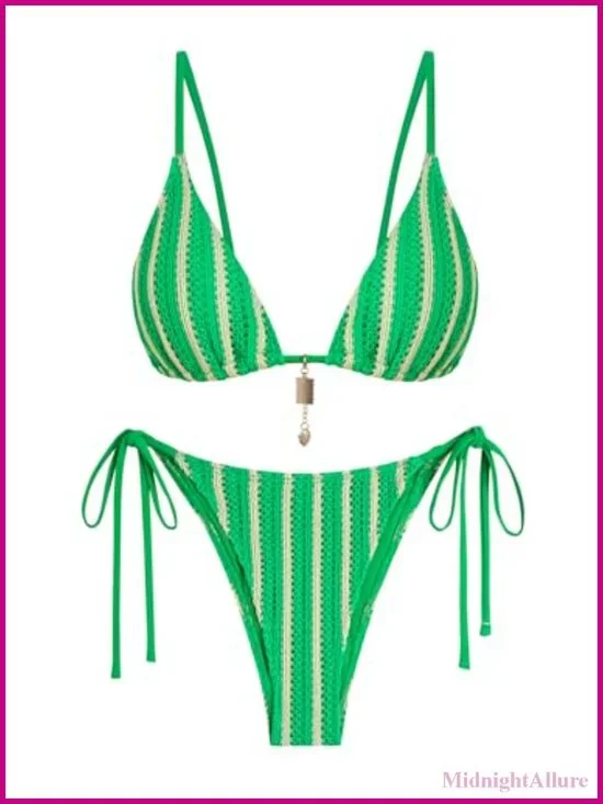 Crochet Bikini Set Two Piece Boho Swimsuit with Adjustable Straps