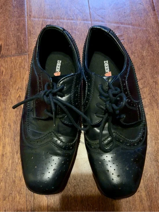 Deer Stags Boys Black Wingtip Dress Shoes Size 3 Wide (3W) Lace Up‎ Oxford