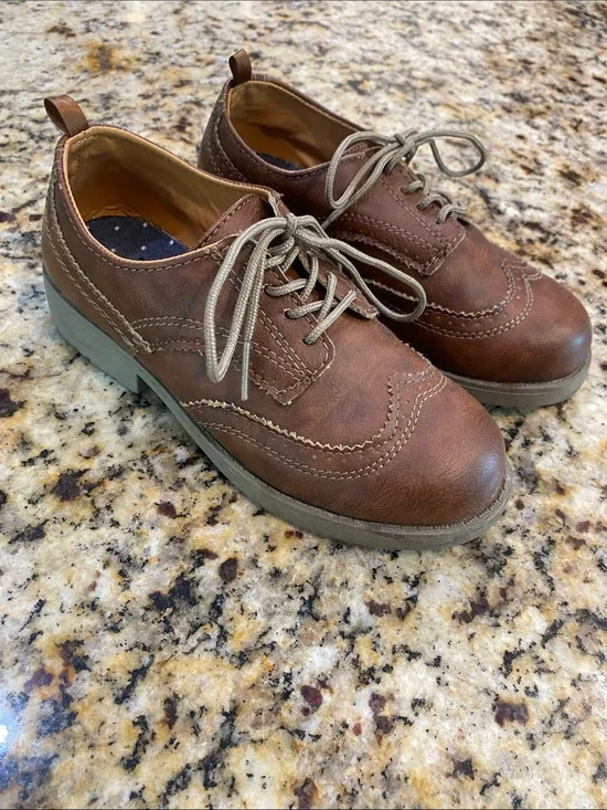 Carter's Brown Leather-Look Kids Wingtip Dress Shoes