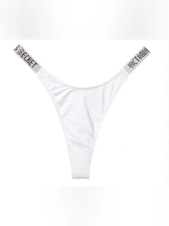S Victoria's Secret Swim Shine Strap Thong Bikini Bottom White