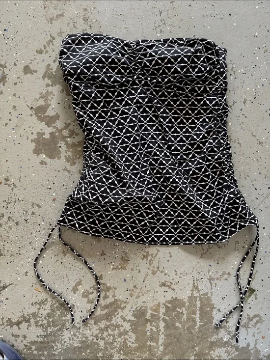 Lands' End Black & White Strapless Tankini Top size 6