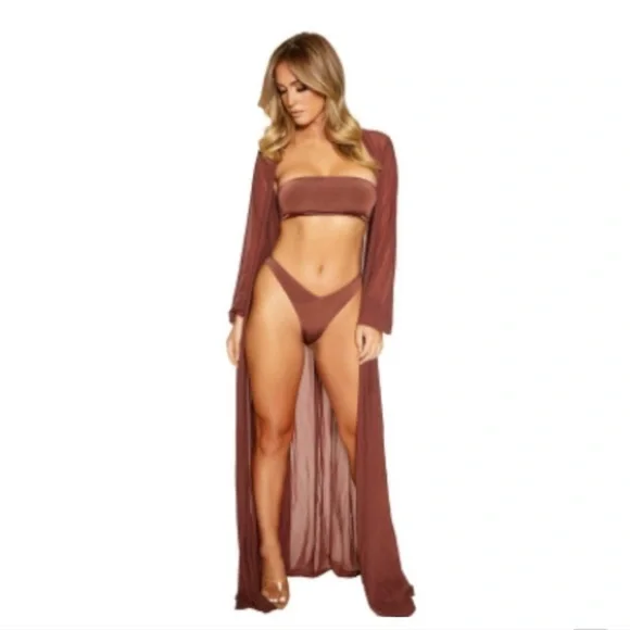 NWT Naked Wardrobe Lux Life Swim Coverup in Chocolate sz
