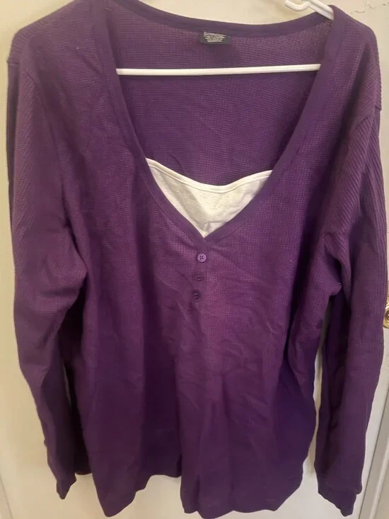 Faded Glory Purple Waffle-Knit Top W 3X