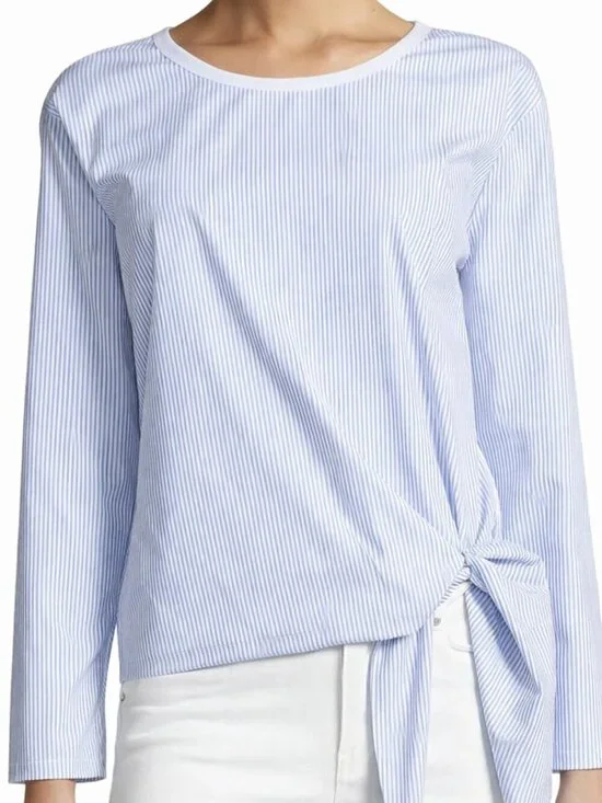 Theory Serah Stripe Cotton Side Tie Shirt Size S