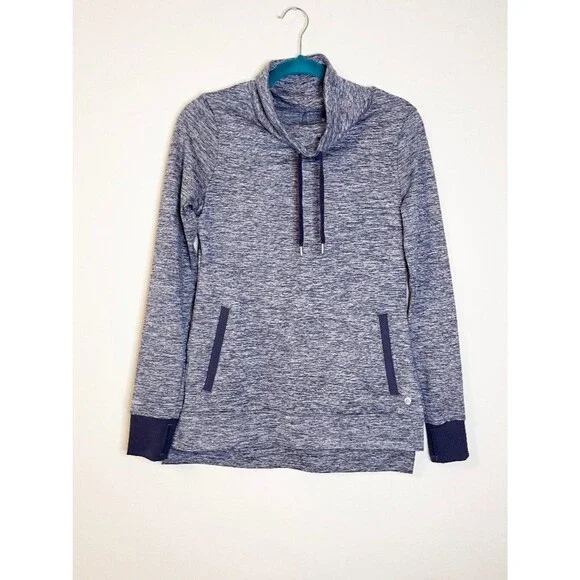 Apana Athletic Pullover Small Gray Blue Cowl Neck Activewear Top Thumbholes