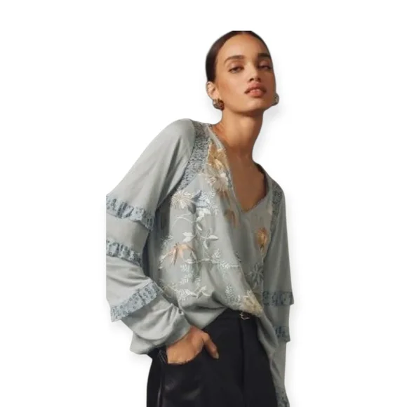 Antropologie TINY Frances‎ Long-Sleeve Embroidered Ruffled Top
