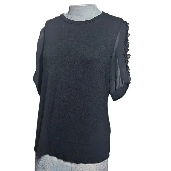 Carmen Black Puff Sleeve Tee Size Medium