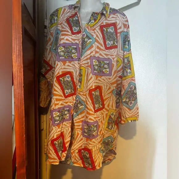vintage dress shirt playing cards logo deck of cards top bright blouse y2k rare