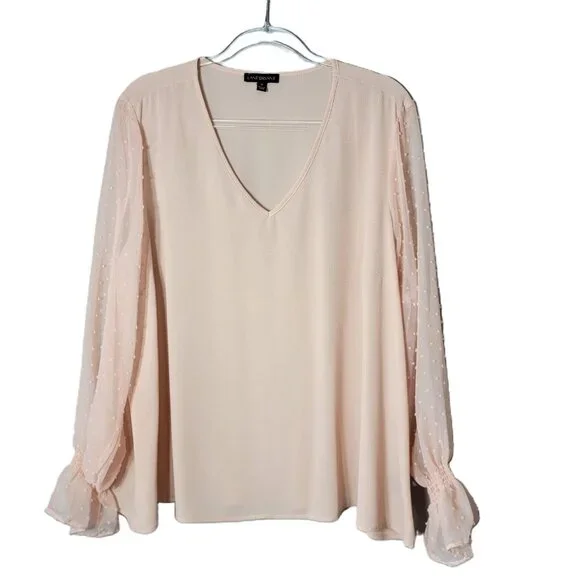 Lane Bryant Pink Top Plus Size‎ 20 Sheer Bubble Sleeve Pullover Lightweight