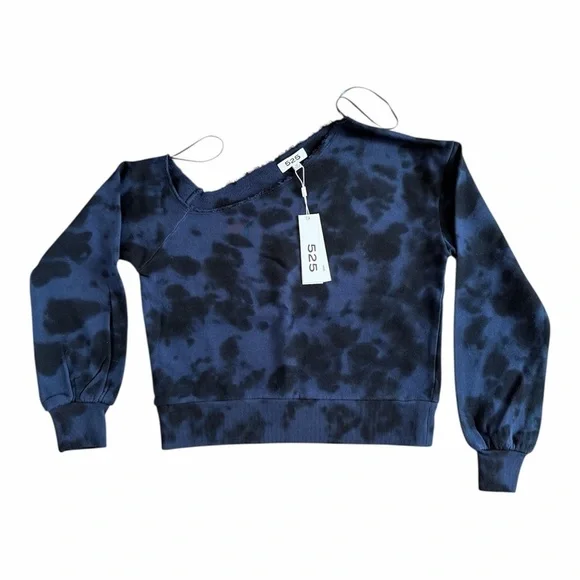525 America Asymmetrical Cropped Navy Tie-Dye Sweatshirt size XS