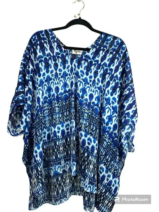 Show Me Your Mumu Peta World Tour Blue White Short Sleeve Tunic Size XS