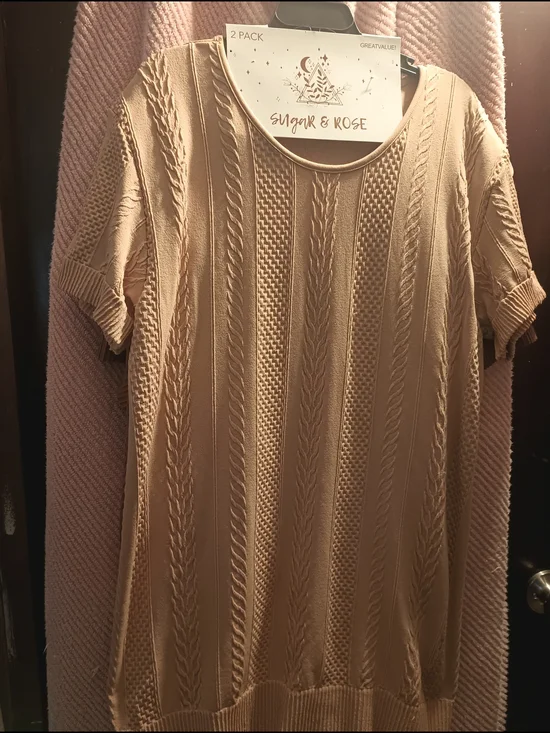 Tan Cable Knit Short-Sleeve Sweater Top