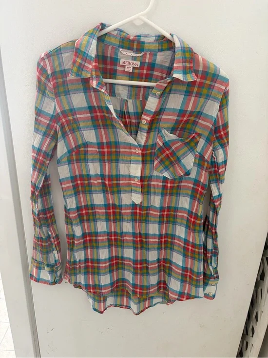 Merona women’s ' Multicolor Plaid Shirt - Lightweight Button-Up