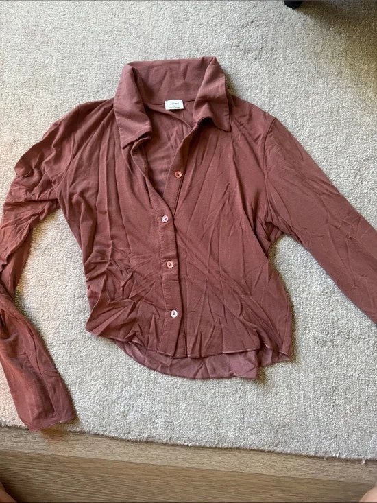 Aritzia Long-Sleeve Button-Down Top in Terracotta