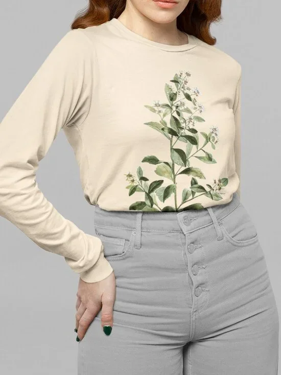 Sea Myrtle Vintage Floral Print Long Sleeve Graphic Tee T-shirt S-XXL