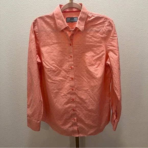 Hawes & Curtis (Size US 12)Pink & Pink Polka Dot Button Down Shirt fitted