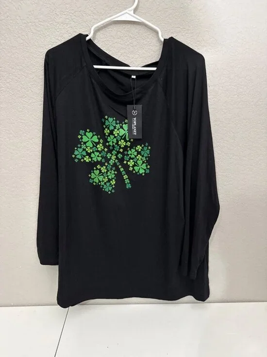 Yoplanet Shirt Womens 3XL Black Green Shamrock Design