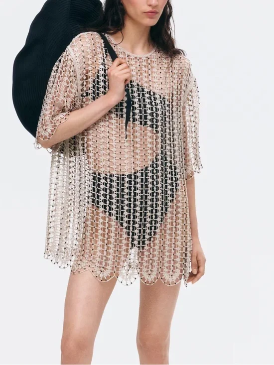 H&M Crochet Look Beaded Top S