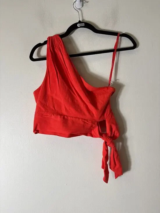 Free People Orange On Shoulder Side Tie Top Sz S